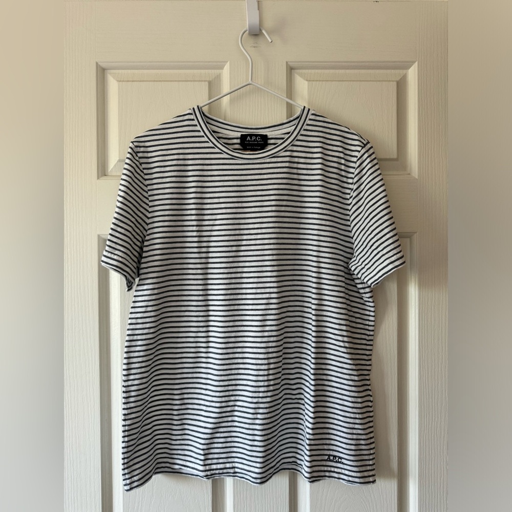 A.P.C. Men’s Short Sleeve Striped Tee Shirt - size Large